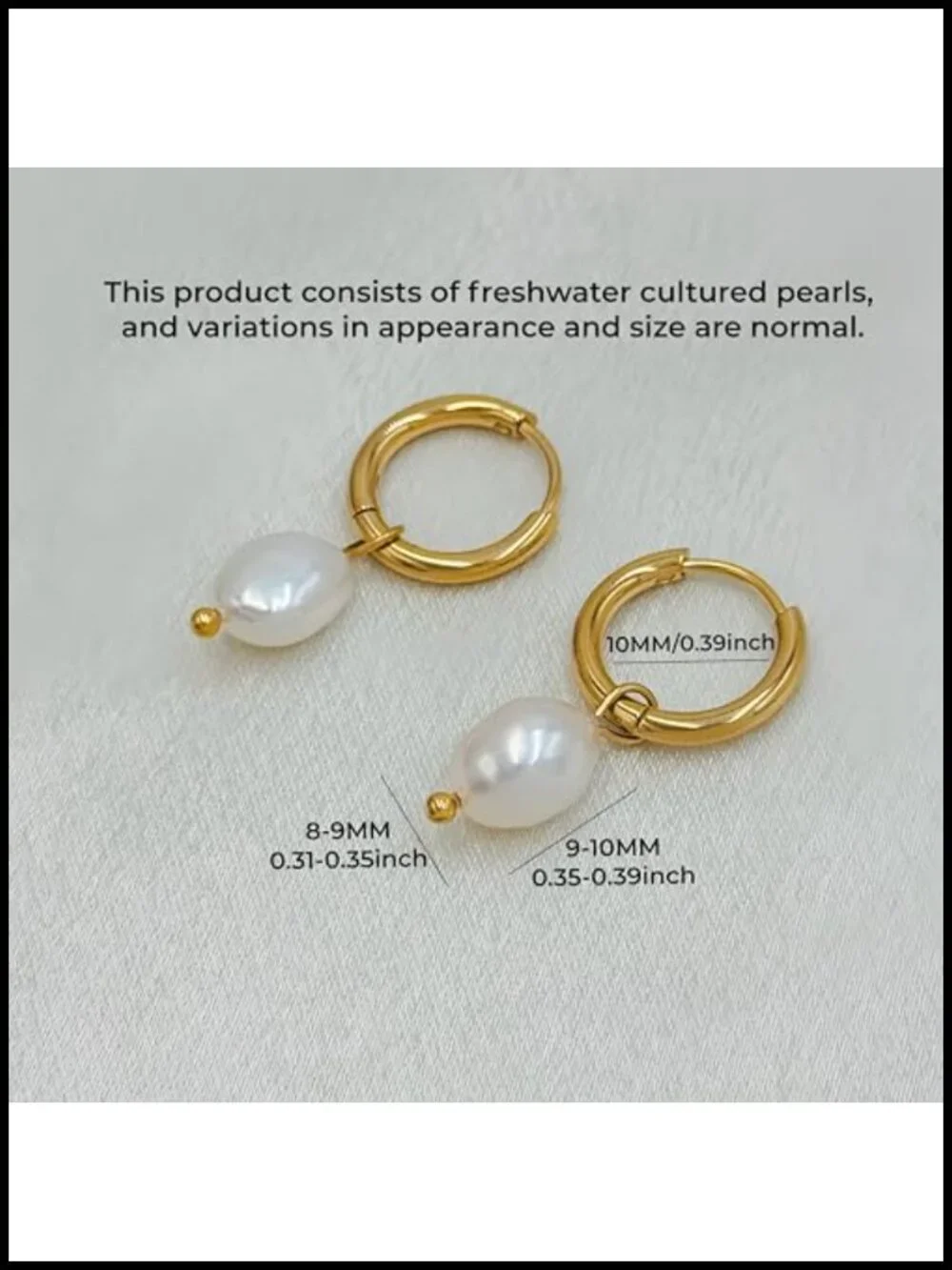 Huggie Hoop Pearl Earrings Hypoallergenic Gold-Plated Stainless Steel Drop